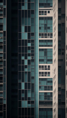 Fototapeta na wymiar Discover urban elegance in this image featuring tall buildings. A geometric window arrangement. The dense cityscape and modern architectural structure create a captivating composition. Generated Ai