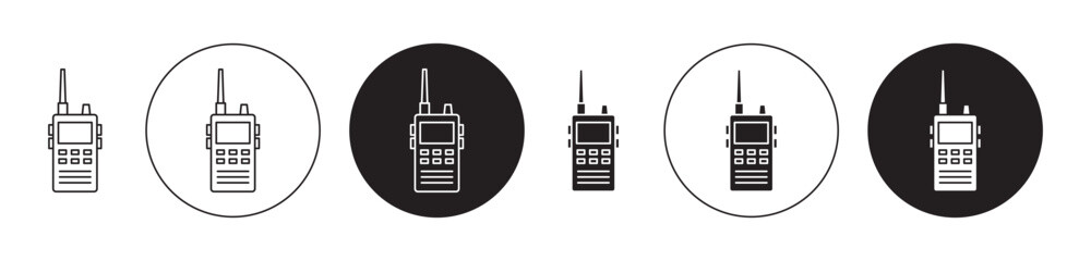 Walkie talkie vector icon set. Military electronic communication device vector symbol. Radio transceiver vector pictogram suitable for apps and websites ui designs.