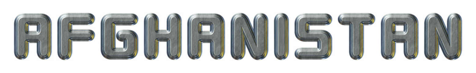 Silver metallic 3d Afghanistan text isolated on transparent background for country concept