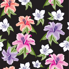 Beautiful floral pattern, lily flowers,colorful flowers pattern