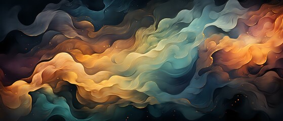luxury abstract background of painted wavy clouds, warm and muted tones with gold accents - obrazy, fototapety, plakaty