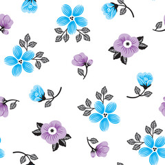 Beautiful Flowers and daisies pattern blue and lilac floral