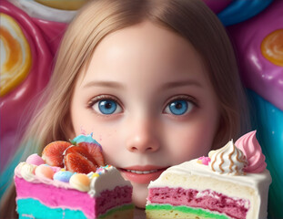Girl with ice cream cake