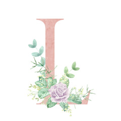 Floral alphabet - letter A. The letters of the alphabet are pink and decorated with watercolor roses. Wedding, birthday, children's party, any creative ideas.