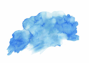 Blue watercolor stain. Abstract Hand drawn illustration isolated on white background.