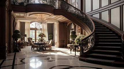 An elegant foyer with a maje