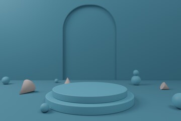 Product podium in blue room. Abstract modern vector rendering 3d shape for products display presentation