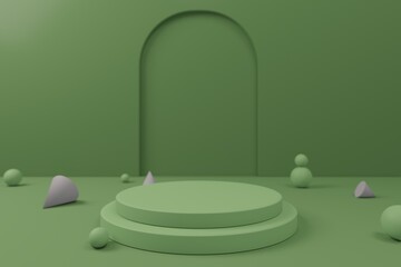 Product podium in green room. Abstract modern vector rendering 3d shape for products display presentation