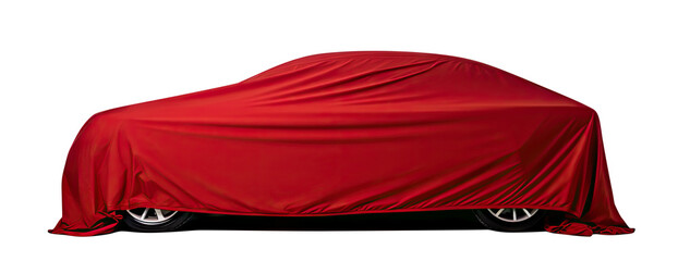 Red fabric draping over a car, cut out