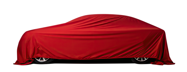 Red fabric draping over a car, cut out