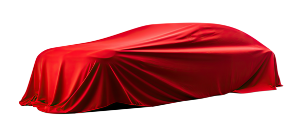 Red fabric draping over a car, cut out