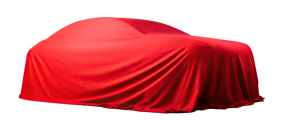 Red fabric draping over a car, cut out
