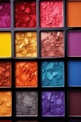 A collection of colorful eyeshadow palettes in various shades and textures