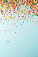 A colorful confetti-filled background with space for copy text