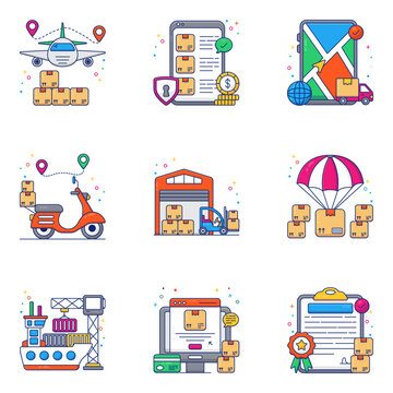 Pack of Cargo Flat Icons 

