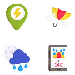 Pack of Online Weather Flat Icons 

