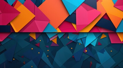 A bold and colorful geometric background with a customizable message