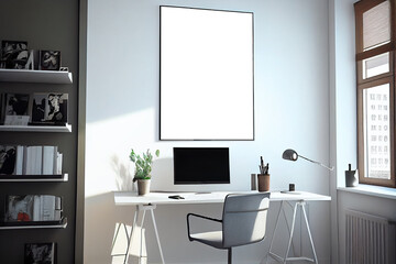Wall art, poster, framed picture mockup in modern interior, office place, workplace