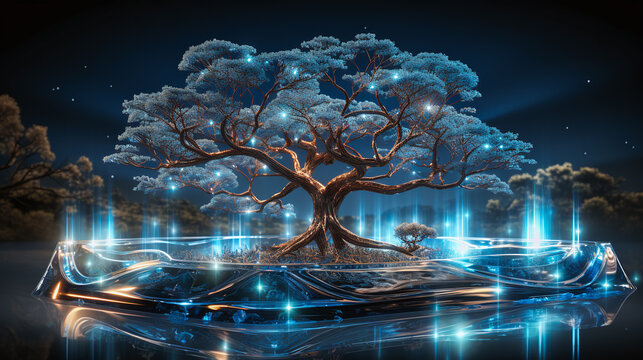 virtual build tree in blue lights