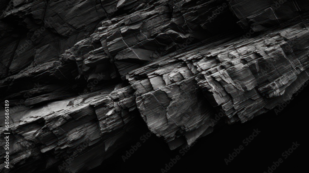 Sticker  a black and white photo of a rock formation with layers of rock on each side of the rock, and a black and white photo of a rock formation on the other side of the rock.