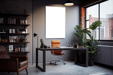 Wall art, poster, framed picture mockup in modern interior, office workplace