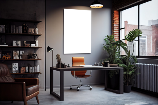 Wall art, poster, framed picture mockup in modern interior, office workplace