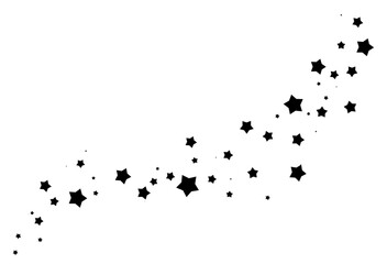  Shooting Star Black. Shooting star with an elegant star trail on a white background. Festive star sprinkles, powder. Vector png.
