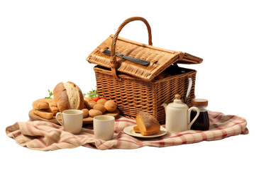 Fototapeta premium Whimsical Teddy Bear Picnic Adventure Basket on a White or Clear Surface PNG Transparent Background