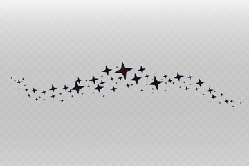  Shooting Star Black. Shooting star with an elegant star trail on a white background. Festive star sprinkles, powder. Vector png. - obrazy, fototapety, plakaty