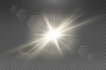 Set of realistic vector white stars png. Set of vector suns png. White flares with highlights.	
