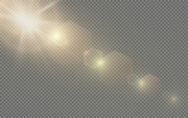 Set of realistic vector gold stars png. Set of vector suns png. Golden flares with highlights.	
