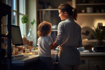 Quiet Moments: Mother and Child in the Kitchen
