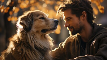 Glances That Speak, man and dog. Generative AI.