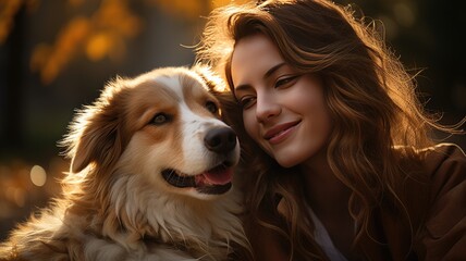 Unconditional Friendship, woman and dog. Generative AI.