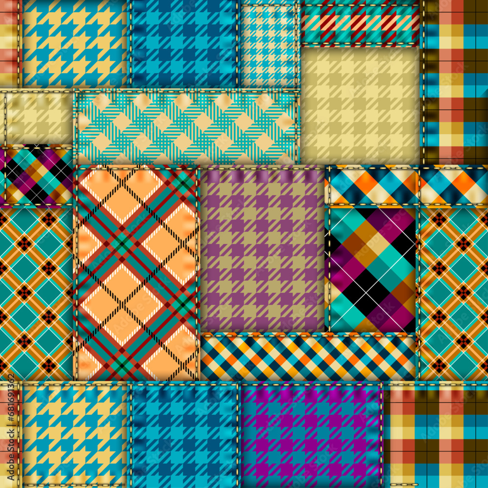 Poster textile patchwork plaid pattern. seamless vector image. khaki colors.