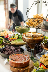 Mexican Food Buffet with Salsa and Chips, Healthy Mexican Food Display, Catered Event Mexican Dinner