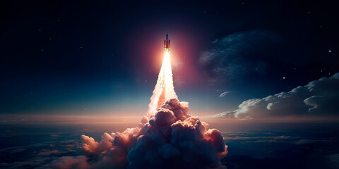 Naklejka premium rocket soaring into the depths of deep space, leaving the Earth behind in pursuit of the unknown.