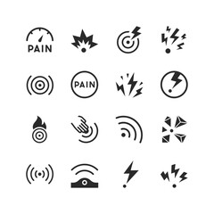 Pain icons set. The place where pain is manifested. Pain point. Appearance of pain, intensity. Types and location. Sensitive points. Black and white style - obrazy, fototapety, plakaty