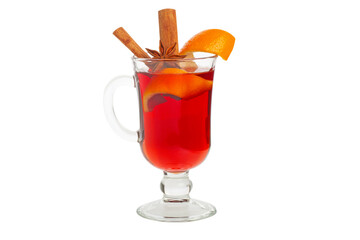 Mulled wine in a glass isolated on a white background.
