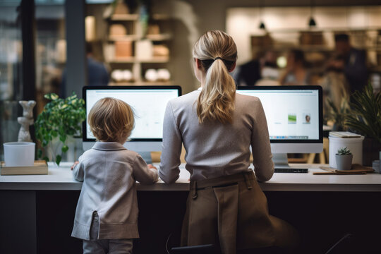 Working Together: A Mother and Child at the Computer