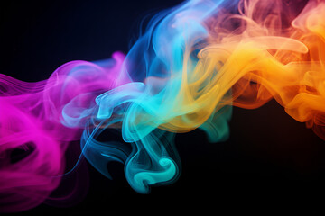 Fototapeta premium Creative Vibrant Smoke Swirls in Blue, Pink, and Yellow Hues Against a black background. Ai generated