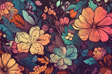 Floral pattern with flowers and leaves.  illustration.