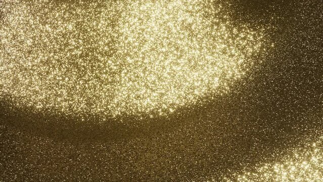 Abstract background with 3D animated magic gold waves. Shine glossy glitter golden  luxury particles. Calming relaxing Texture wallpaper footage 4k 30fps seamless looped video animation	