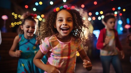 fun and playful photo of kids dancing and singing along to their favorite party tunes