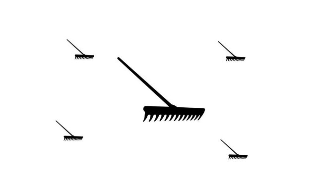 Zoom in and out animation the rake symbol. Large black symbol in the center and four small symbols around. Seamless looped 4k animation on white background
