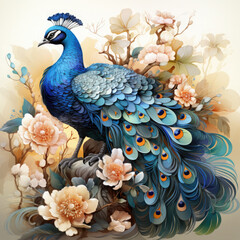 Watercolor Peacock Layered Paper Clipart illustration Generative Ai