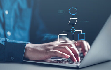 management, resource, employee, team, human, relationship, strategy, organization, connection, leadership. typing keyboard and organization hud illuminate the path to success for the personal group.