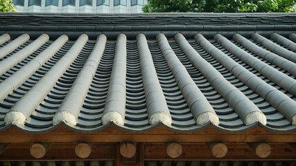 Building roof with traditional Korean pattern