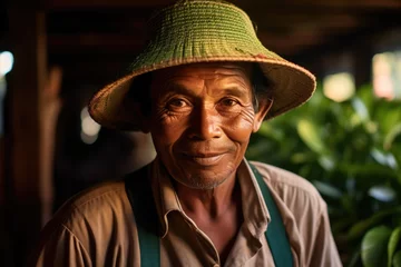 Foto op Canvas Portrait of a tea plantation worker. AI Generated © dark_blade