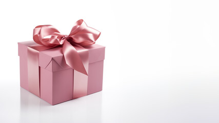 Obraz premium Pink gift box - pink ribbon - white background - copy space to the right
